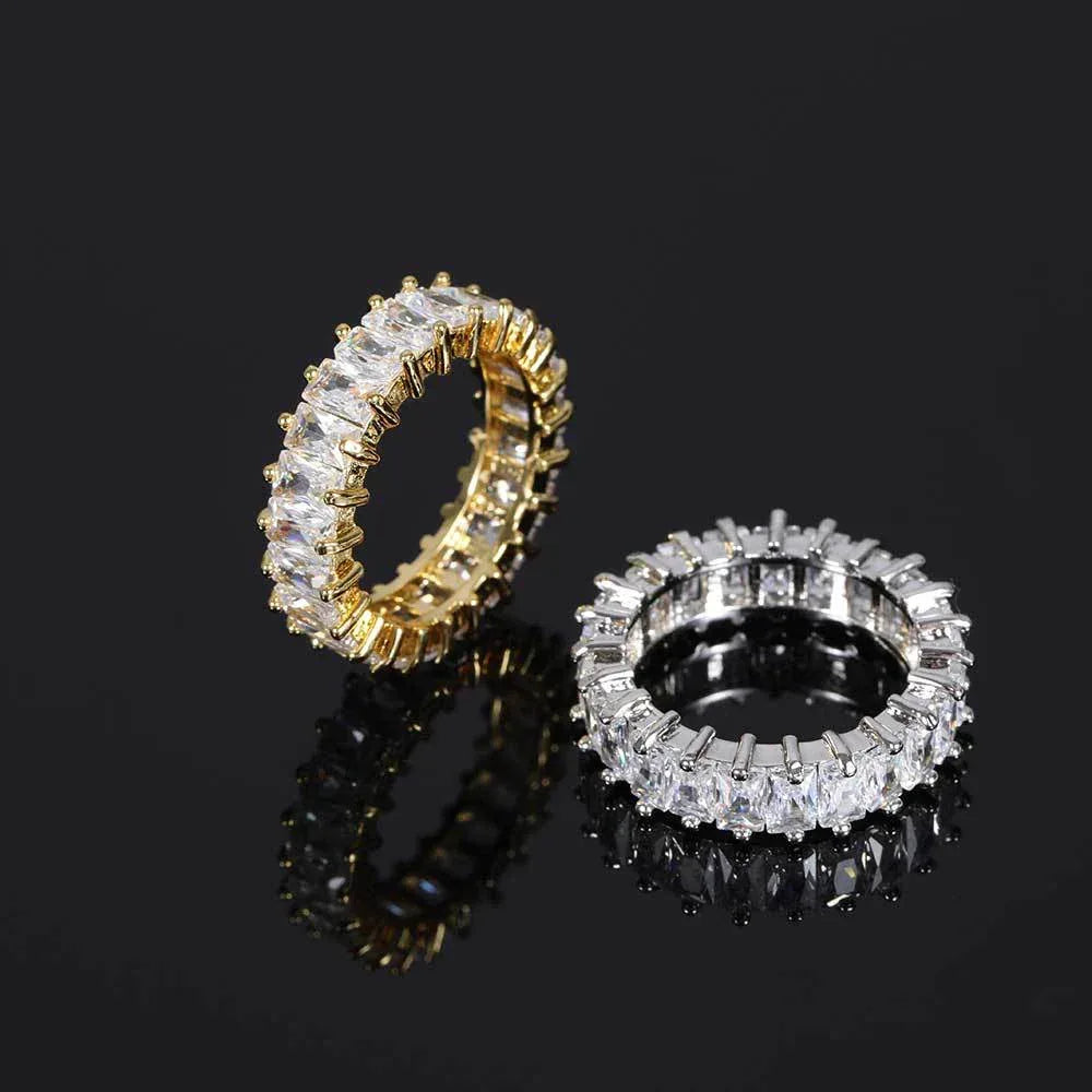 6mm Single-Row T-Shaped Zircon Ring with 18K Gold Plating for Men and Women | Trendy Hip Hop Jewelry | Caratix Jewelry - CaratixJewelry